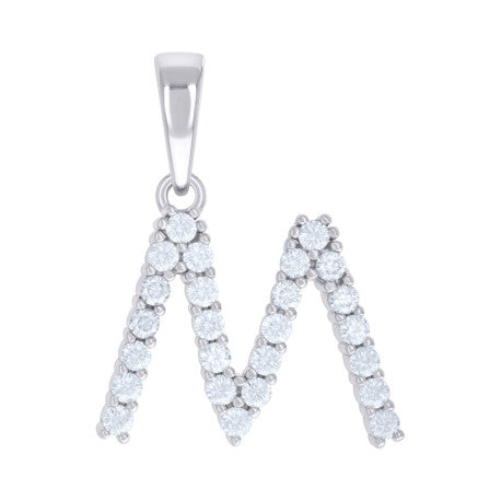925 Sterling Silver Cz Pendant Initial Letter "M"