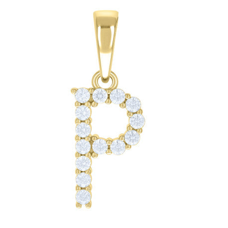 925 Sterling Silver Cz Pendant Initial Letter "P"