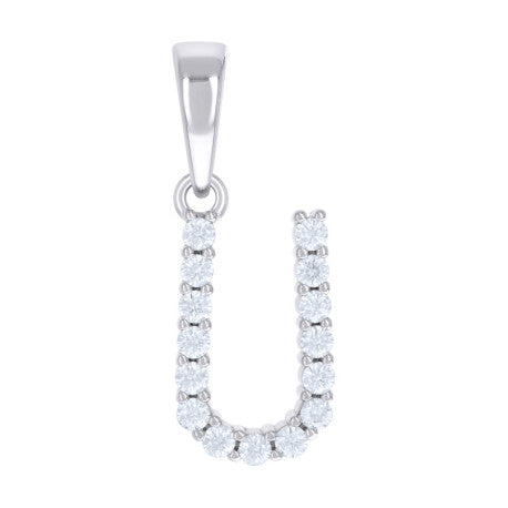 925 Sterling Silver Cz Pendant Initial Letter "U"