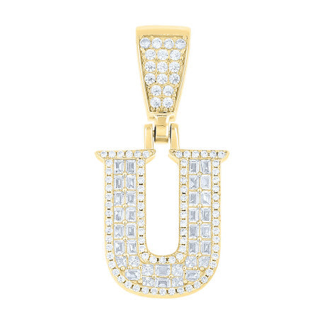 925 Sterling Silver Cz Pendant Initial Letter "U"