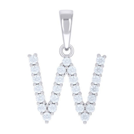 925 Sterling Silver Cz Pendant Initial Letter "W"