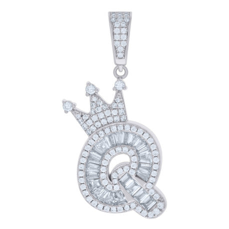 925 Sterling Silver Cz Pendant Initial Q