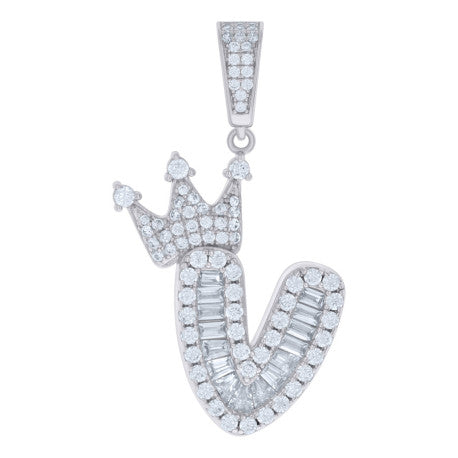 925 Sterling Silver Cz Pendant Initial V