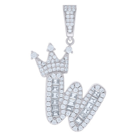 925 Sterling Silver Cz Pendant Initial W