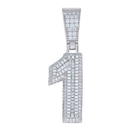 925 Sterling Silver Cz Pendant Number "1"