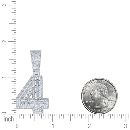 925 Sterling Silver Cz Pendant Number "4"