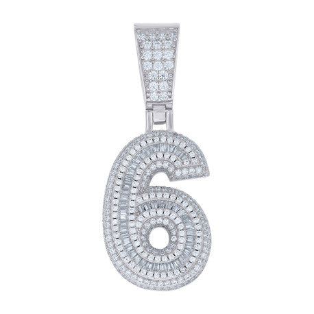 925 Sterling Silver Cz Pendant Number "6"
