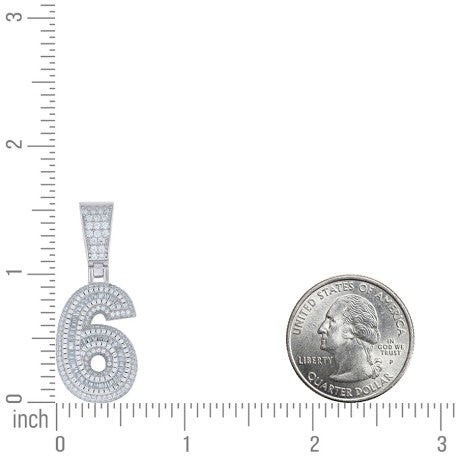 925 Sterling Silver Cz Pendant Number "6"