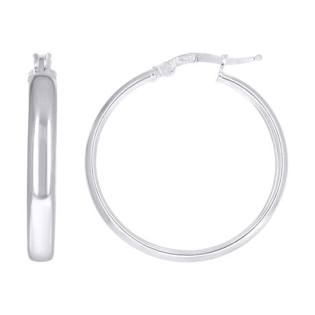 925 Sterling Silver Earrings Hoop Silver 4mm-25