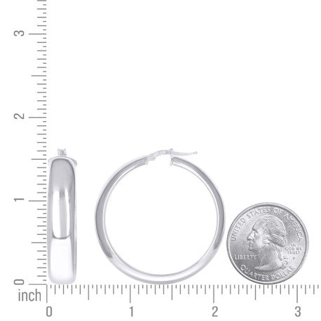 925 Sterling Silver Earrings Hoop Silver 7mm-35