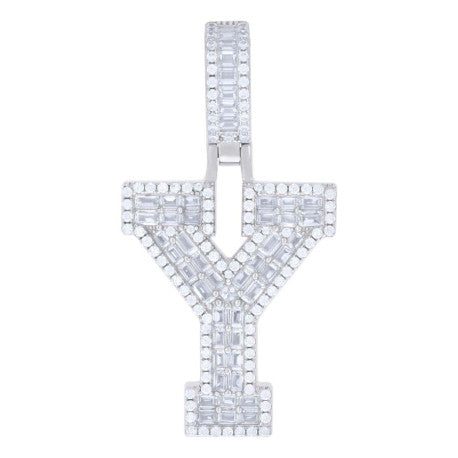 925 Sterling Silver Initial Cz Pendant "Y"