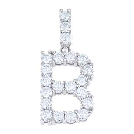 925 Sterling Silver Moissanite Initial Letter B Pendant