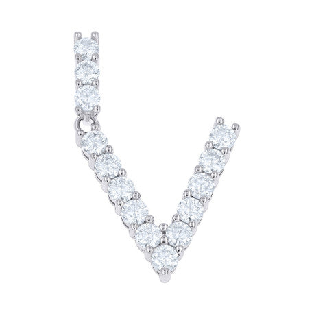 925 Sterling Silver Moissanite Initial Letter V Pendant