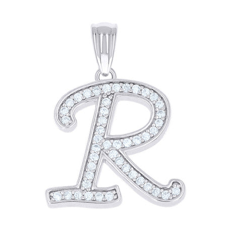 925 Sterling Silver Moissanite Initial "R" Pendant
