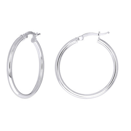 925 Sterling Silver Tube Hoop Earrings 2.5mm-25-Rhodium
