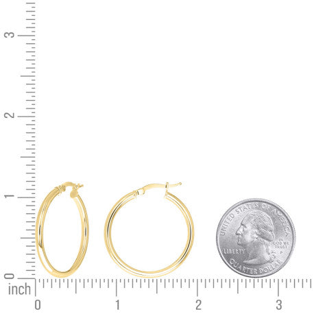 925 Sterling Silver Tube Hoop Earrings 2.5mm-25-Yellow