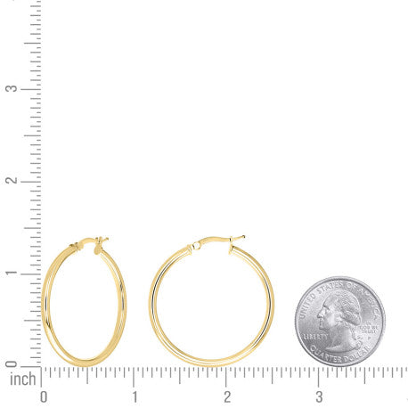 925 Sterling Silver Tube Hoop Earrings 2.5mm-30-Yellow