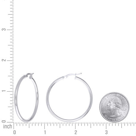 925 Sterling Silver Tube Hoop Earrings 2.5mm-35-Rhodium