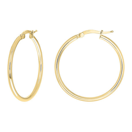 925 Sterling Silver Tube Hoop Earrings 2mm-25-Yellow