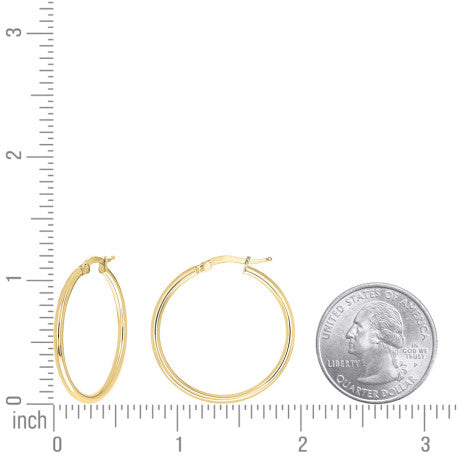 925 Sterling Silver Tube Hoop Earrings 2mm-25-Yellow