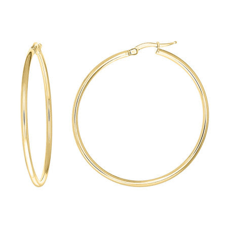 925 Sterling Silver Tube Hoop Earrings 2mm-40-Yellow
