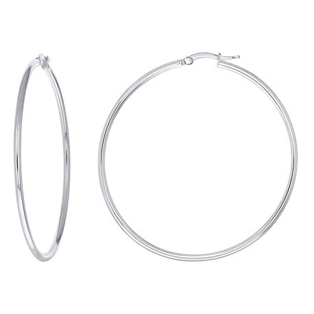 925 Sterling Silver Tube Hoop Earrings 2mm-50-Rhodium