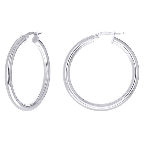 925 Sterling Silver Tube Hoop Earrings 3.5mm-25-Rhodium