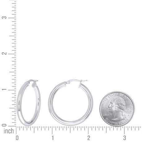 925 Sterling Silver Tube Hoop Earrings 3.5mm-25-Rhodium