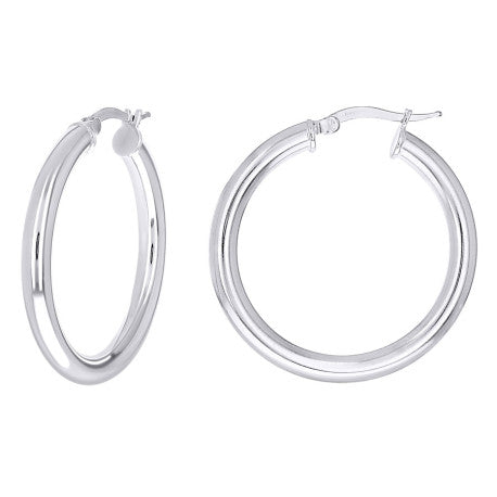 925 Sterling Silver Tube Hoop Earrings 3.5mm-25-Rhodium