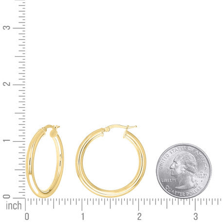 925 Sterling Silver Tube Hoop Earrings 3.5mm-25-Yellow