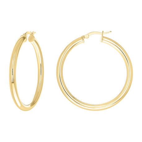 925 Sterling Silver Tube Hoop Earrings 3.5mm-35-Yellow