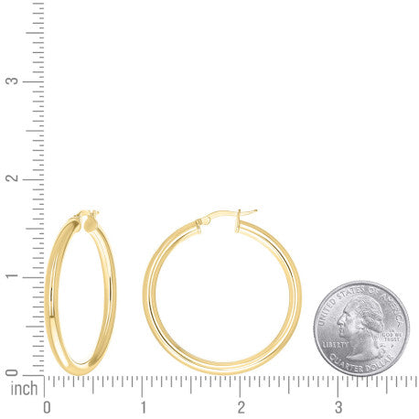 925 Sterling Silver Tube Hoop Earrings 3.5mm-35-Yellow