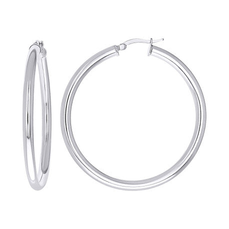 925 Sterling Silver Tube Hoop Earrings 3.5mm-40-Rhodium