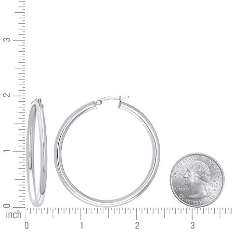 925 Sterling Silver Tube Hoop Earrings 3.5mm-40-Rhodium
