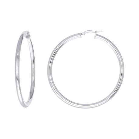 925 Sterling Silver Tube Hoop Earrings 3.5mm-50-Rhodium