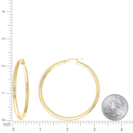925 Sterling Silver Tube Hoop Earrings 3.5mm-50-Yellow
