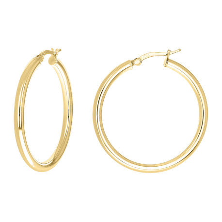 925 Sterling Silver Tube Hoop Earrings 3mm-30-Yellow