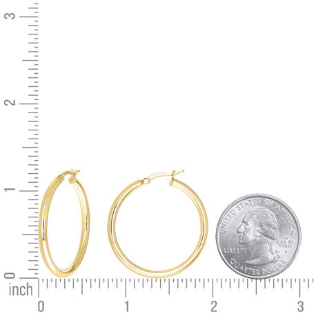 925 Sterling Silver Tube Hoop Earrings 3mm-30-Yellow
