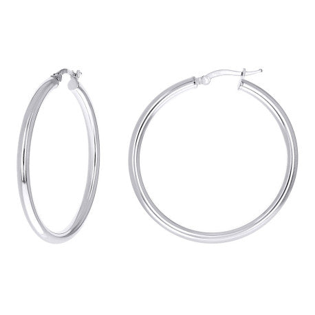 925 Sterling Silver Tube Hoop Earrings 3mm-35-Rhodium