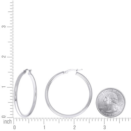 925 Sterling Silver Tube Hoop Earrings 3mm-35-Rhodium
