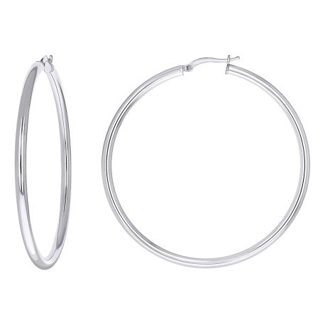 925 Sterling Silver Tube Hoop Earrings 3mm-50-Rhodium