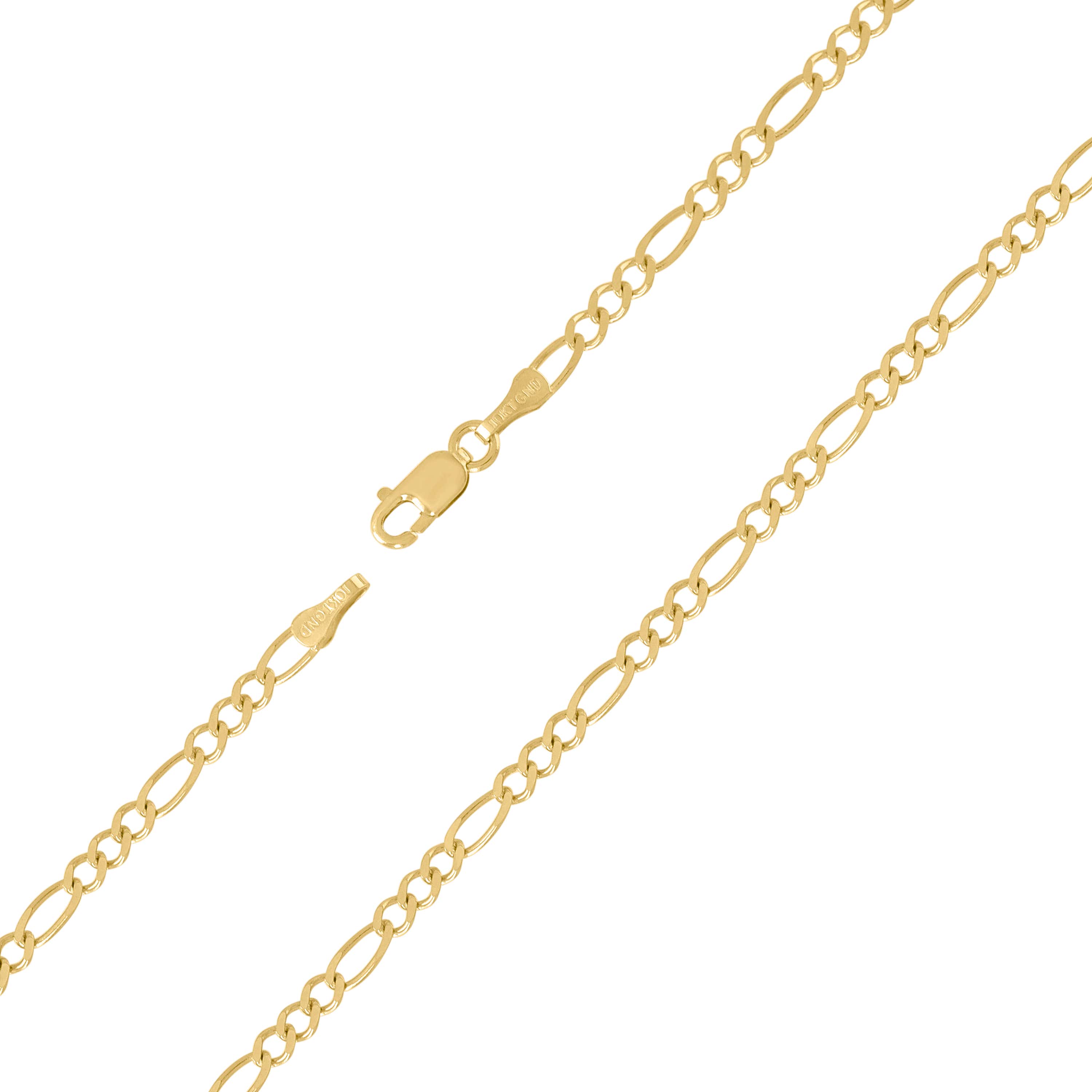 10K Yellow Gold Solid Figaro Chain 065 2.50mm