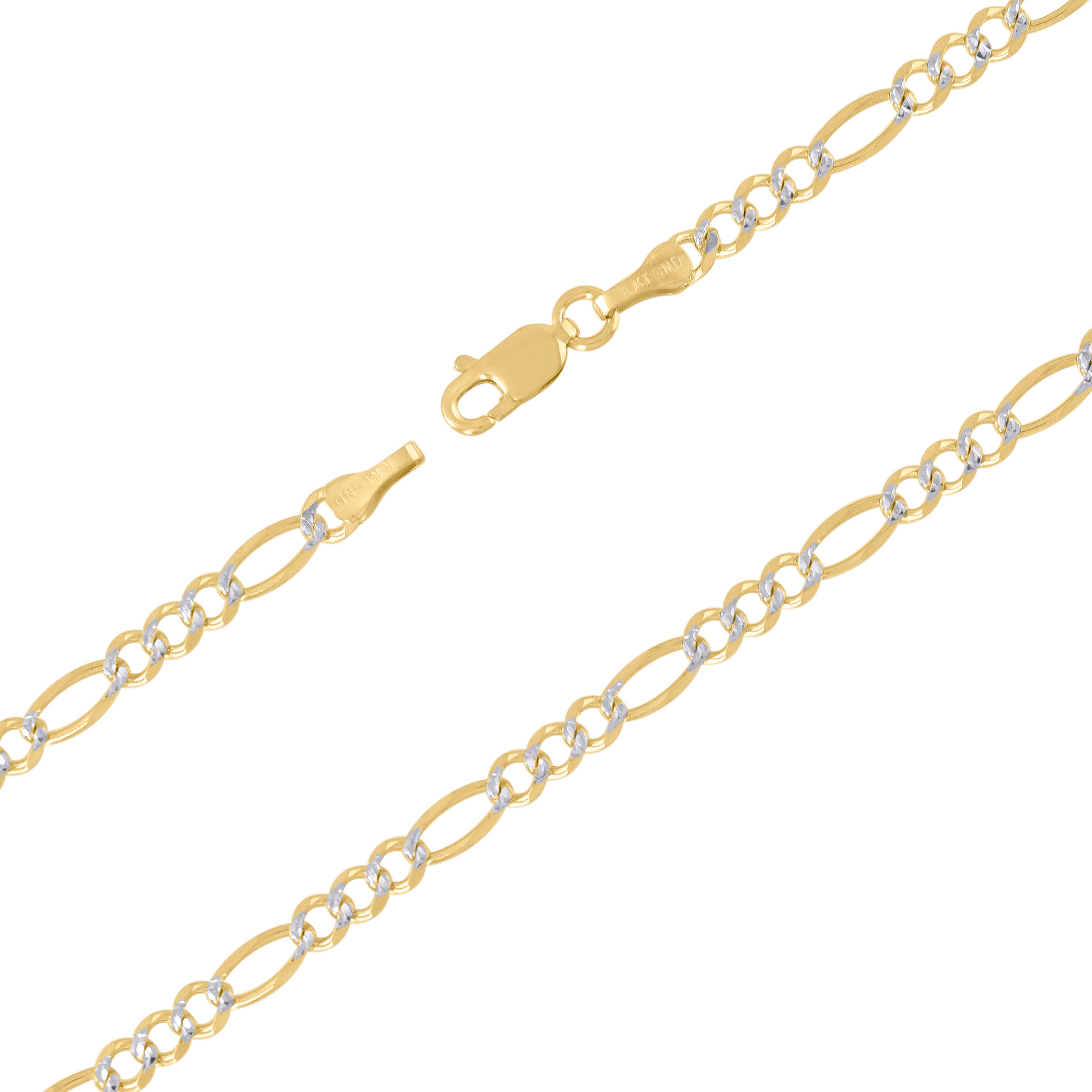 10K Yellow And White Gold Solid Pave Figaro Chain 080 3.50mm