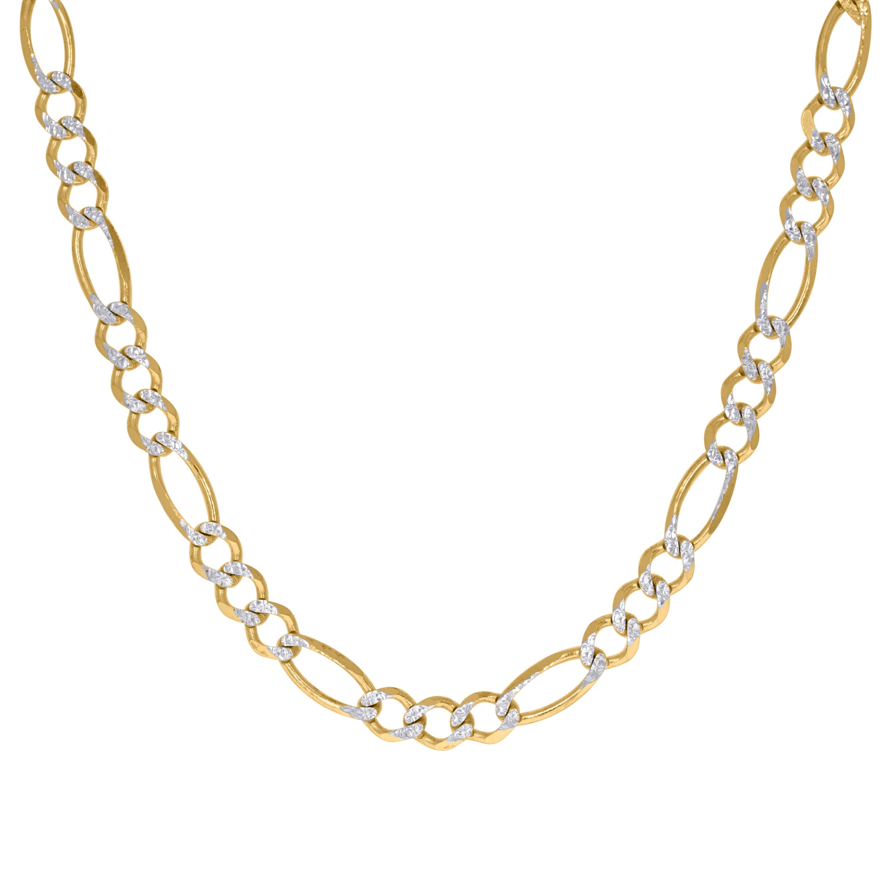 10K Yellow And White Gold Solid Pave Figaro Chain 180 8.00mm
