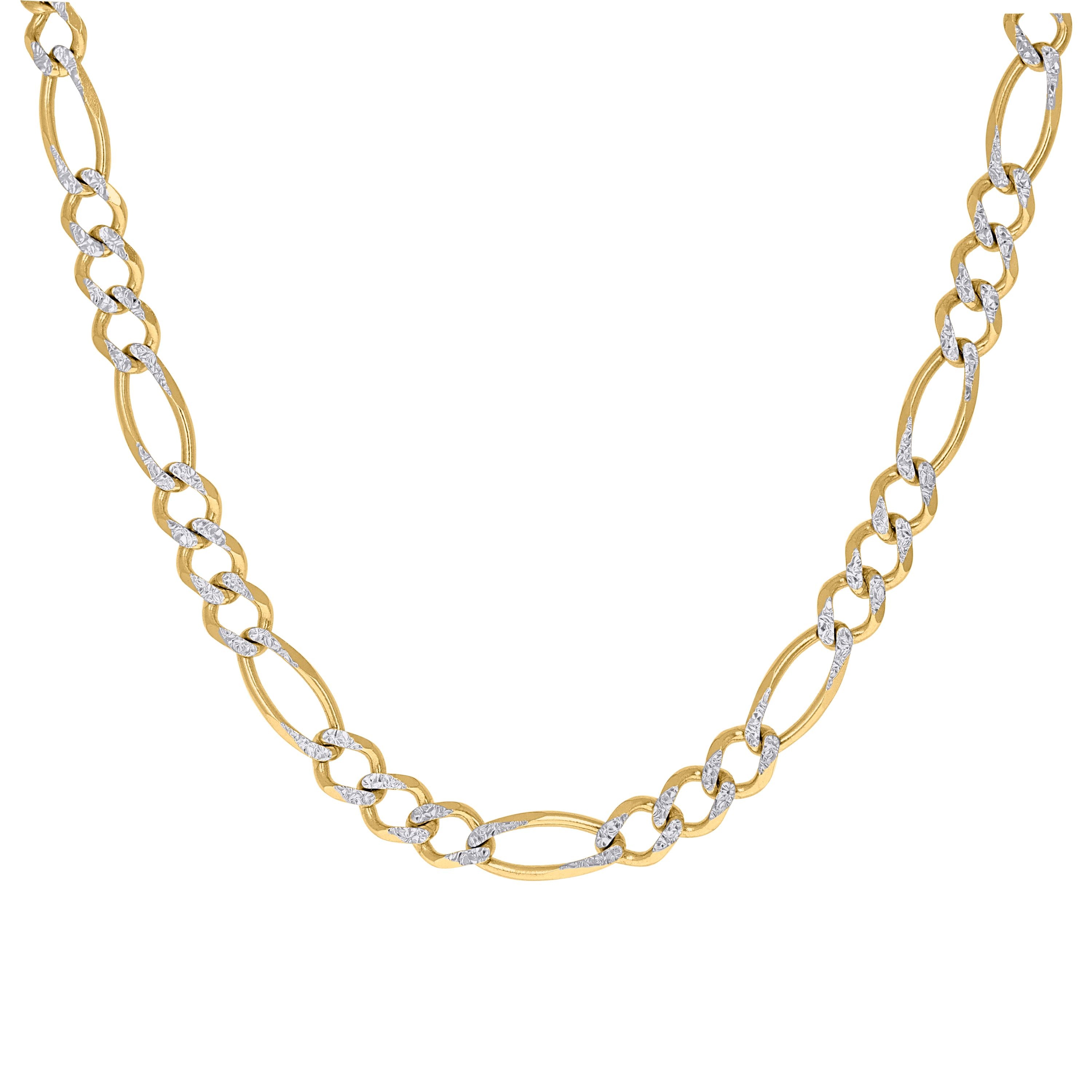 10K Yellow And White Gold Solid Pave Figaro Chain 210 9.00mm