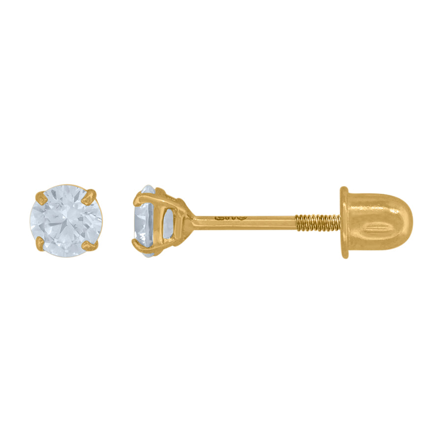 14Kt Gold 3mm Round Cz Stud Earring Screwback