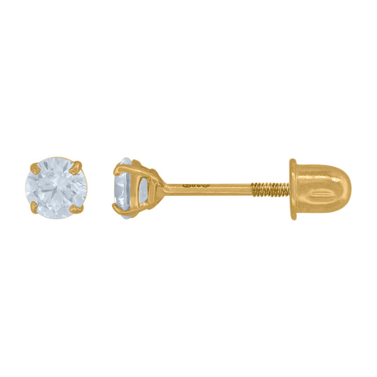 14Kt Gold 3mm Round Cz Stud Earring Screwback