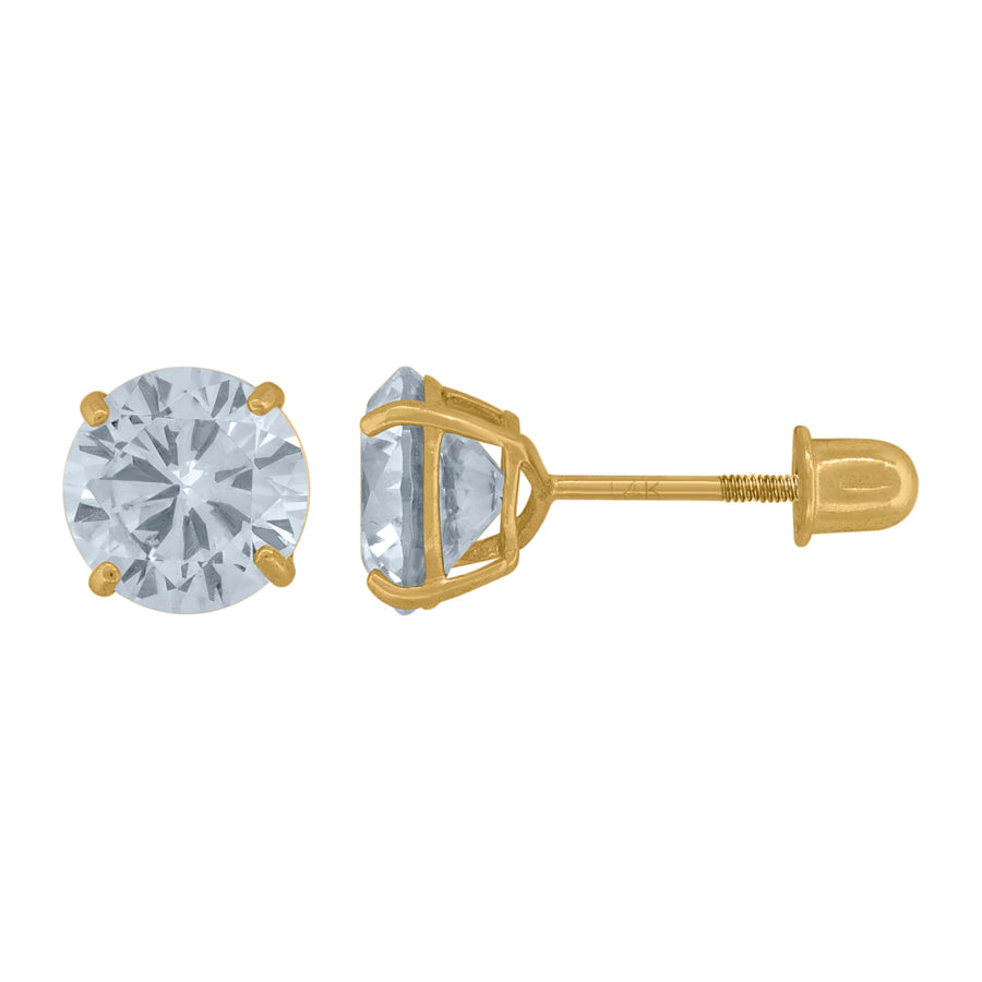 14Kt Gold 6mm Round Cz Stud Earring Screwback