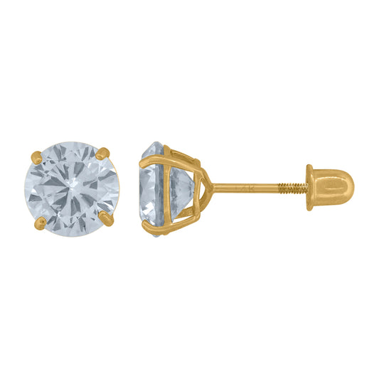 14Kt Gold 6mm Round Cz Stud Earring Screwback