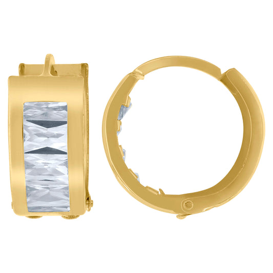 10K Gold Tri-Color D/C Cz Huggie Earrings